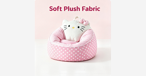 Kids Plush Sofa Chair | Pink Polka Dot Cat Design with Soft Foam Filling & Easy Carry Handle - Model MJ-FF016 | Mingjin Bean Bag China
