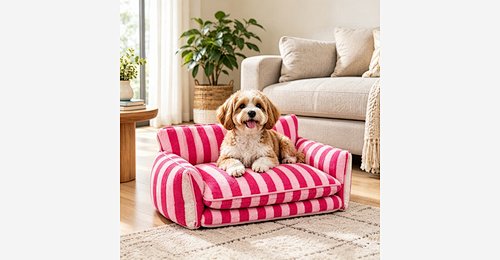 Custom Striped Pet Sofa Bed | OEM & ODM Faux Lamb Wool Dog & Cat Sofa Bed with Removable Cover - Model MJ-PET002 | Mingjin Bean Bag China