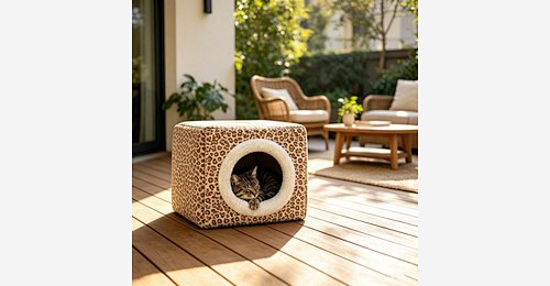 Custom Cat Cave Bed | OEM & ODM Leopard Print Plush Cat Bed with Removable Cushion - Model MJ-PET007 | Mingjin Bean Bag China